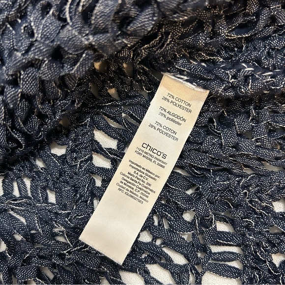 Chico’s Open Ribbon Weave Blue Tunic Sweater Size 2 Large - Picture 8 of 10